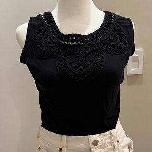 Tribal Black Tank Top with Intricate Neckline